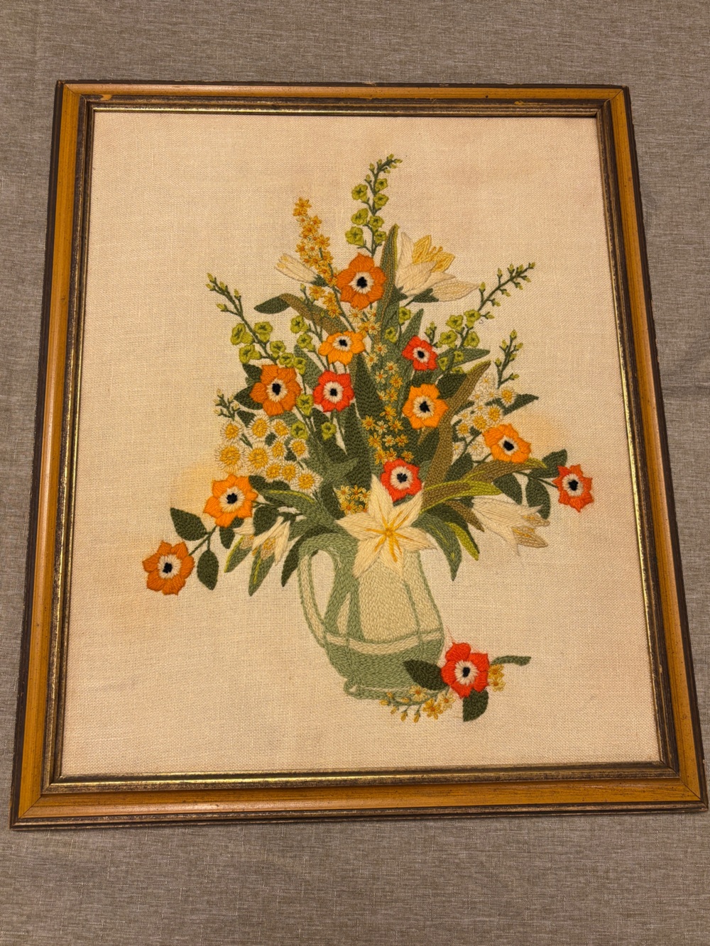 Vintage 1970s Crewel Embroidery Artwork Titled “Floral Symphony" by Paragon